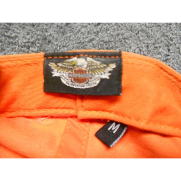 HARLEY DAVIDSON Hat Cap Mens Womens Biker Medium Orange Used Stains WITH PIN - Picture 9 of 9